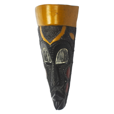 African wood mask, 'Okandifo' - African Wood Mask with Aluminum Accents