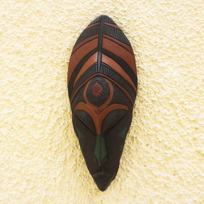 African wood mask, 'Honhom Pa' - African Wood Mask with Aluminum Plate