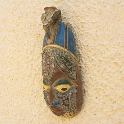 Máscara de madera africana - Mascarilla Artesanal Chapada en Madera y Aluminio