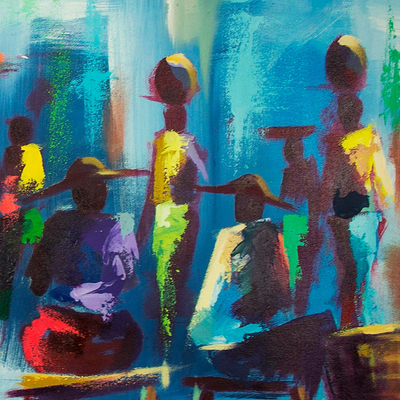 'Last Minute' - Crowded African Marketplace Original Acrylic Painting