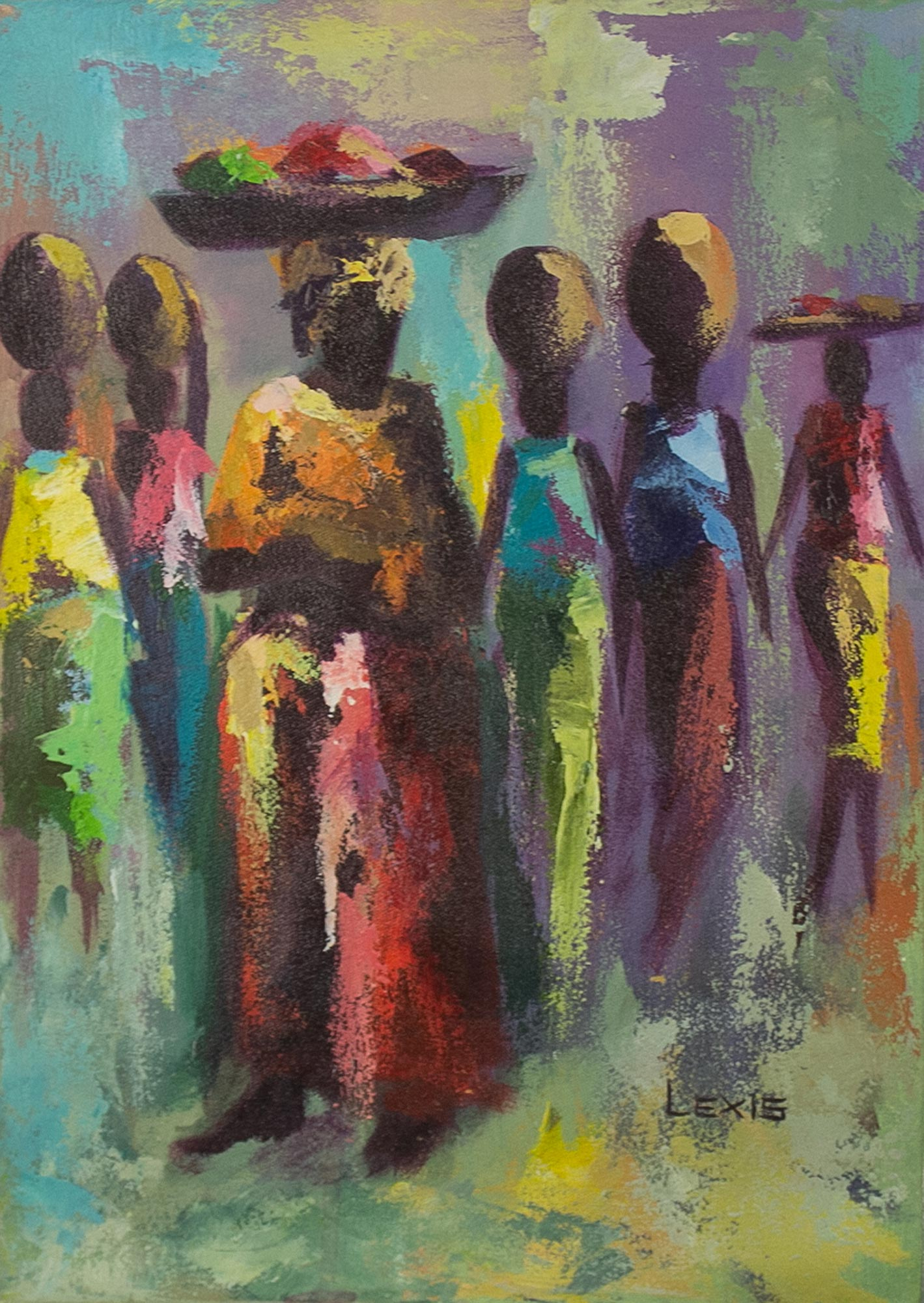 West African Original Market Scene Painting Busy Busy Busy Day NOVICA