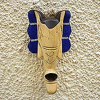 Afrikanische Holzmaske, „Funky Elephant“ – handgefertigte Elefantenmaske aus Sese-Holz und Glasperlen