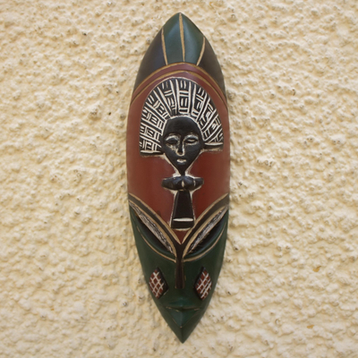African wood mask, 'Doll' - Hand Carved African Sese Wood Mask