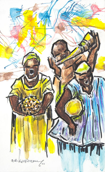 'Roots' - Obra original música de Ghana lápiz de color acrílico
