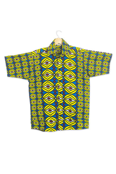 Men's cotton shirt, 'A Day at Sea' - Geometric Pattern Men's Cotton Shirt from Ghana