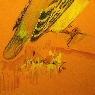 'Master Craft' - Pintura original de pájaro acrílico firmada