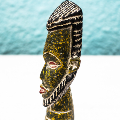 Wood statuette, 'Profile' - Hand Carved African Sese Wood Statuette