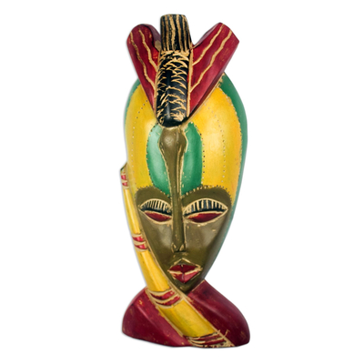 Máscara de madera africana - Colorida máscara de madera de sésé africano hecha a mano