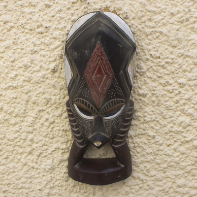 African wood mask, 'Think About Yourself' - Hand Painted Sese Wood Mask from West Africa