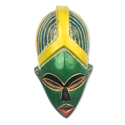 African wood mask, 'African Head Wrap' - Hand Made African Sese Wood Mask