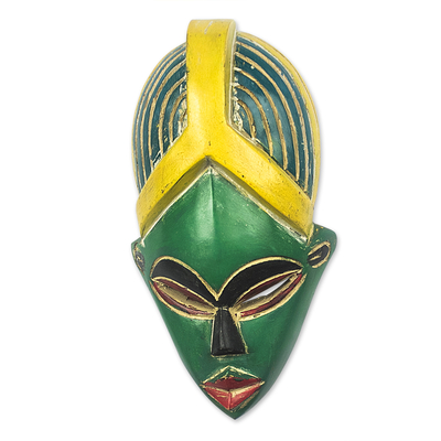 African wood mask, 'African Head Wrap' - Hand Made African Sese Wood Mask