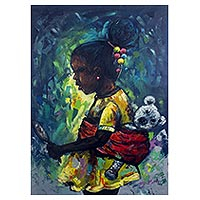 'Sweet Childhood Memories' - Original West African Acrylic on Canvas Painting
