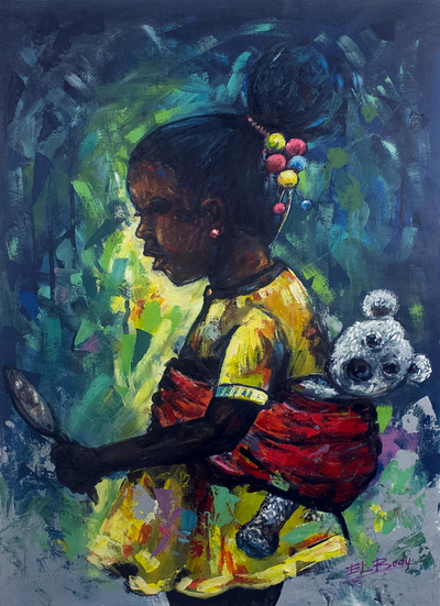 'Sweet Childhood Memories' - Original West African Acrylic on Canvas Painting
