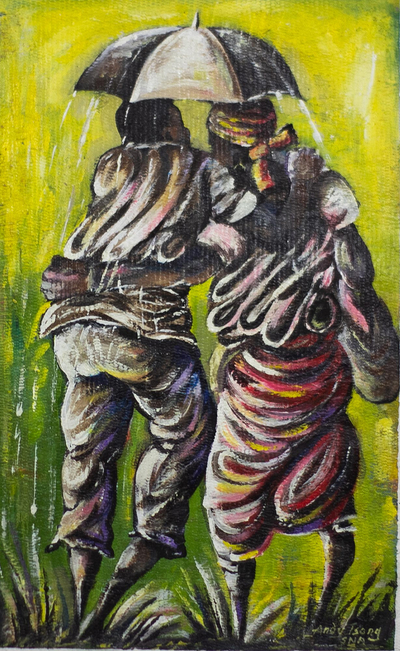 'Man Against Women II' - Acrylic Figure Painting on Canvas from Africa