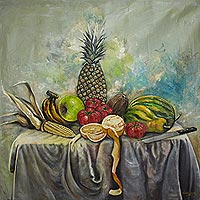 'Fruit Composition II' (2020) - Hand Painted Oil and Acrylic Still Life Painting