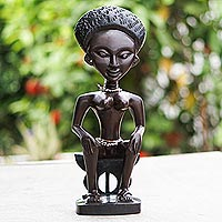 Wood sculpture, 'Ashanti Queen' - Handmade Sese Wood Fertility Sculpture