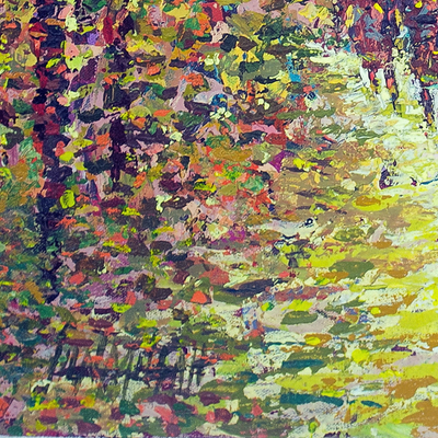 'Walking Home III' - Signed Acrylic Landscape Painting from West Africa