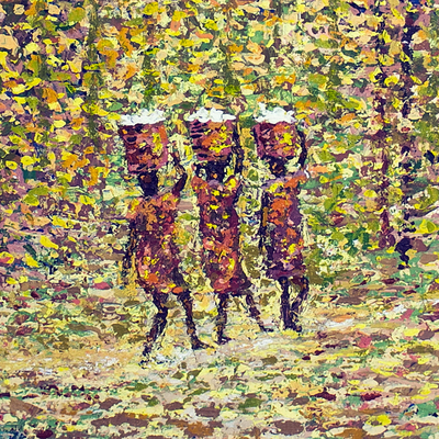 'Walking Home II' - Acrylic on Canvas Landscape Painting from West Africa