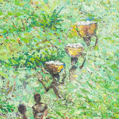 'Farmers' - Acrylic on Canvas Nature Painting from West Africa