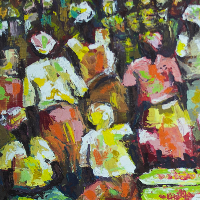 'Marketeers II' - Acrylic on Canvas Market Scene from West Africa