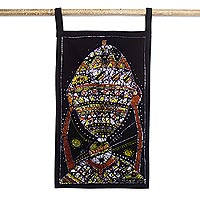 Baumwoll-Batik-Wandbehang, „Wasser des Lebens“ – handgefertigter Baumwoll-Batik-Wandbehang mit Fischmotiv