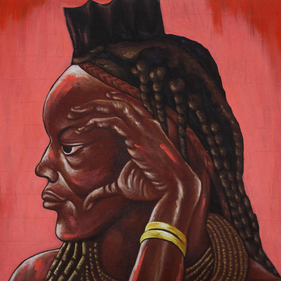 'Mama Afrika' - Signiertes Acryl-Portrait-Gemälde aus Westafrika