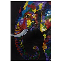 'El elefante' - Pintura de elefante acrílica firmada de África occidental