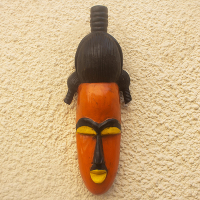 Máscara de madera africana, 'Afefa' - Máscara de madera africana tallada a mano