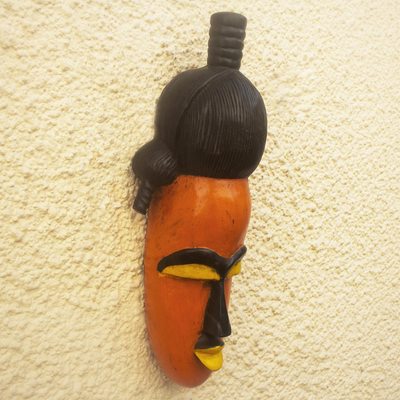 Máscara de madera africana, 'Afefa' - Máscara de madera africana tallada a mano