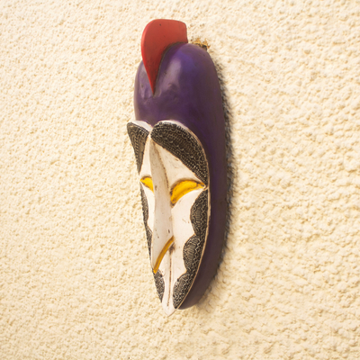 African wood mask, 'Cultural Life' - Handcrafted African Sese Wood Mask with aluminium Plates