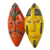 African wood mask, 'Colorful Couple' - Yellow and Orange Sese Wood Mask