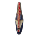 African wood mask, 'Amewuga' - Handcrafted African Sese Wood Mask in Blue and Red