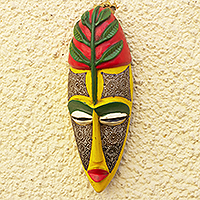 African wood mask, 'Elike' - Hand Made Wood and Aluminum Plated Mask