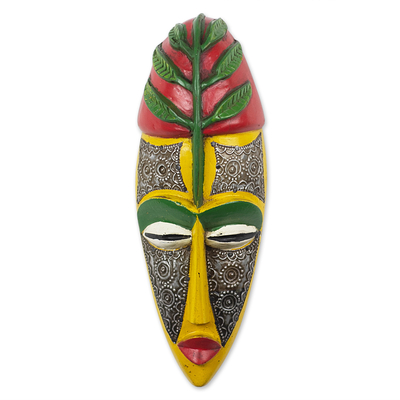 Máscara de madera africana - Máscara hecha a mano en madera y aluminio