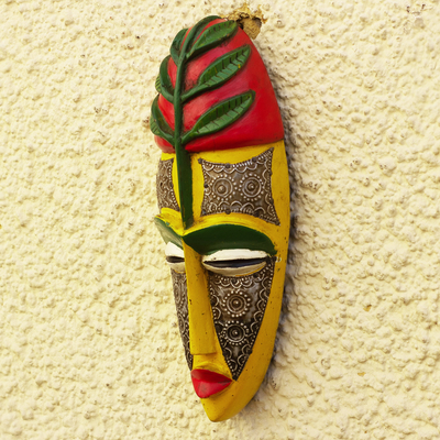 African wood mask, 'Elike' - Hand Made Wood and Aluminum Plated Mask