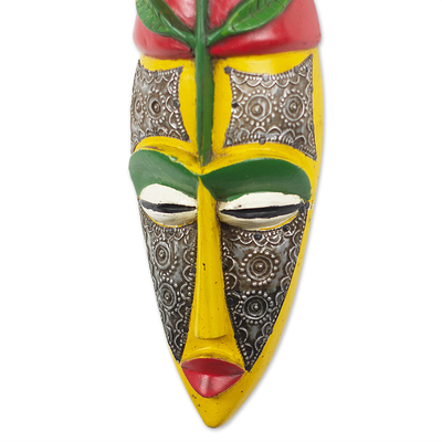 Afrikanische Holzmaske - Handgefertigte Maske aus Holz und Aluminium