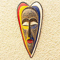 Máscara de madera africana - Mascarilla Hecha a Mano de Madera de Sesé y Chapada en Aluminio