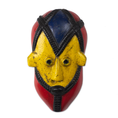 African wood mask, 'Akpe' - Handcrafted Sese Wood Wall Mask from Ghana