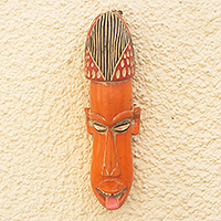 African wood mask, 'Segbefia' - Artisan Crafted Orange Sese Wood Mask