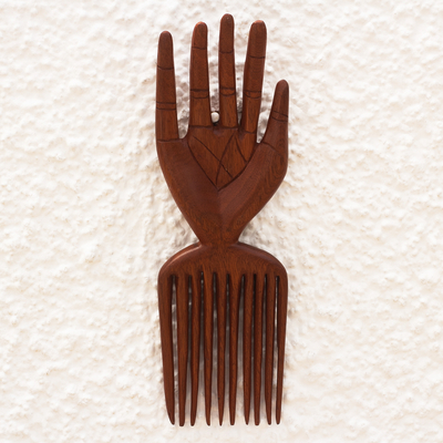 Mahogany wood wall art, 'All Fingers Are Not the Same' - Hand Carved Mahogany Wood Wall Art