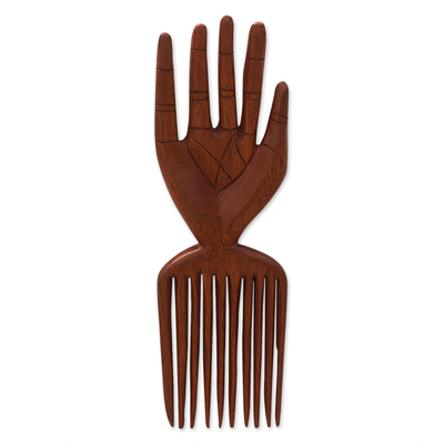 Mahogany wood wall art, 'All Fingers Are Not the Same' - Hand Carved Mahogany Wood Wall Art