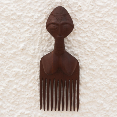 Arte de pared de madera de caoba, 'Dodzi' - Arte de pared de madera de caoba hecho a mano de Ghana