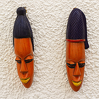 African wood masks, 'Efo Kple' (pair)