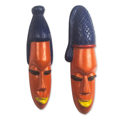 Afrikanische Holzmasken, 'Efo Kple' (Paar) - Handgefertigte Paarmasken aus Sese-Holz (Paar)