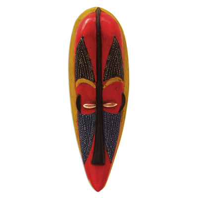 African wood mask, 'Butsomekpoe' - Handmade Sese Wood and Aluminum Plated Mask