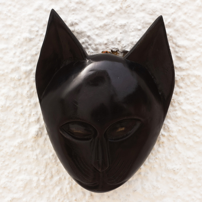 Afrikanische Holzmaske - Handgefertigte Katzen-Sese-Holzmaske aus Ghana