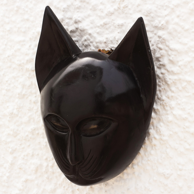 Máscara de madera africana - Máscara de madera de gato Sese hecha a mano de Ghana