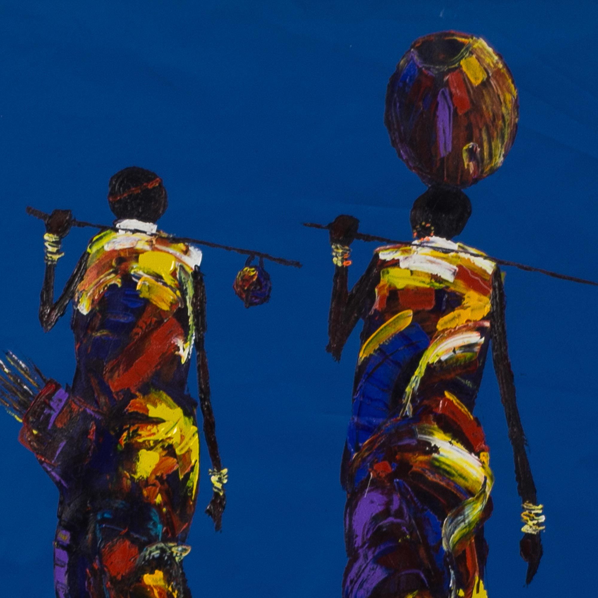 Signed Acrylic on Canvas Painting from Ghana (2020) Catch the Blue