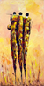 'Masai Warriors' - Yellow Acrylic Painting on Canvas from Ghana
