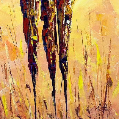 'Masai Warriors' - Yellow Acrylic Painting on Canvas from Ghana